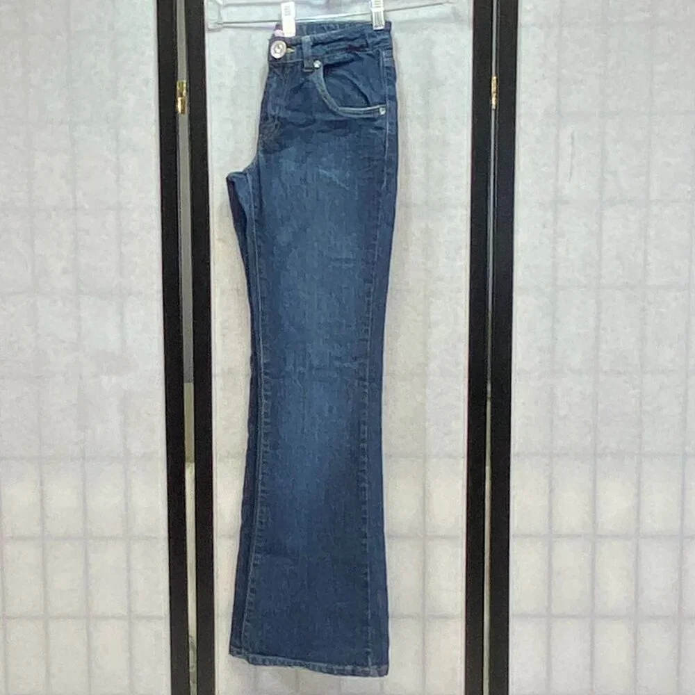 Levi's Low Rise Flared Jeweled Adjustable Waist Denim Jeans Medium Wash 14 Girl - Picture 5 of 14